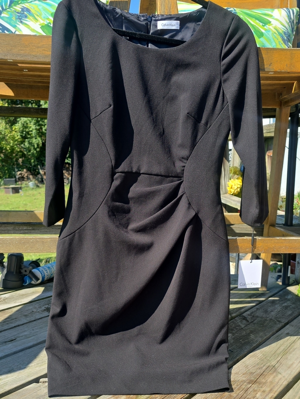 Calvin Klein Black Midi Sheath Dress with 3/4 Sleeves